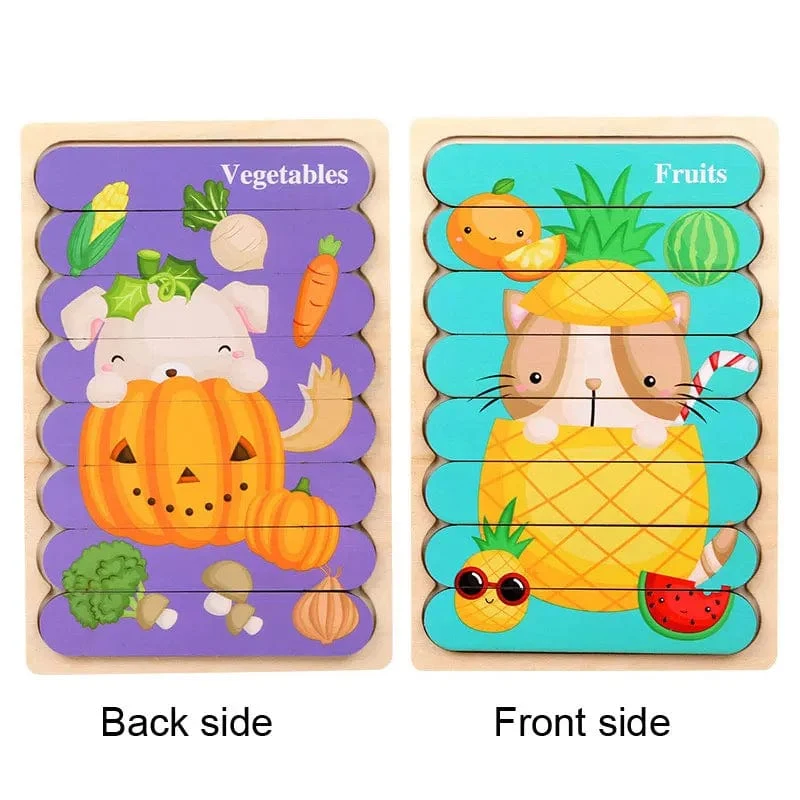 Baby Hölzernes Montessori-Puzzle Kinderspiel Holzpuzzle 3D Cartoon Tierpuzzle Babys Spielzeug Puzzles Für Kinder 1 2 3 Jahre alt