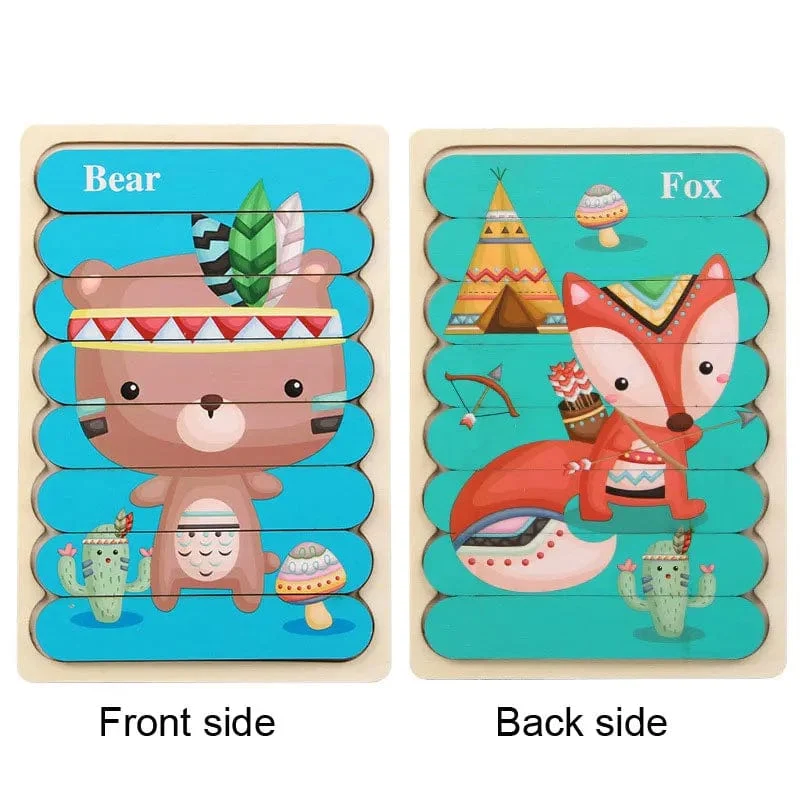 Baby Hölzernes Montessori-Puzzle Kinderspiel Holzpuzzle 3D Cartoon Tierpuzzle Babys Spielzeug Puzzles Für Kinder 1 2 3 Jahre alt