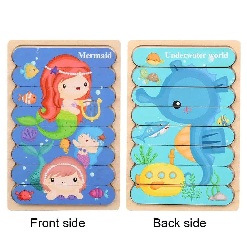 Baby Hölzernes Montessori-Puzzle Kinderspiel Holzpuzzle 3D Cartoon Tierpuzzle Babys Spielzeug Puzzles Für Kinder 1 2 3 Jahre alt