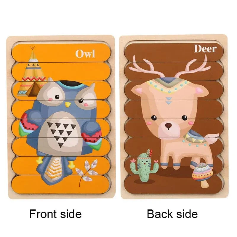 Baby Hölzernes Montessori-Puzzle Kinderspiel Holzpuzzle 3D Cartoon Tierpuzzle Babys Spielzeug Puzzles Für Kinder 1 2 3 Jahre alt