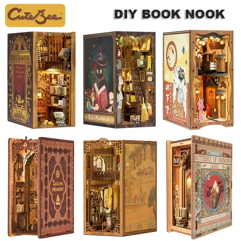 CUTEBEE Puzzle 3D DIY Book Nook Kit Ewige Buchhandlung Holzpuppenhaus mit Licht Magie Apotheker Gebäudemodell Spielzeug für Geschenke
