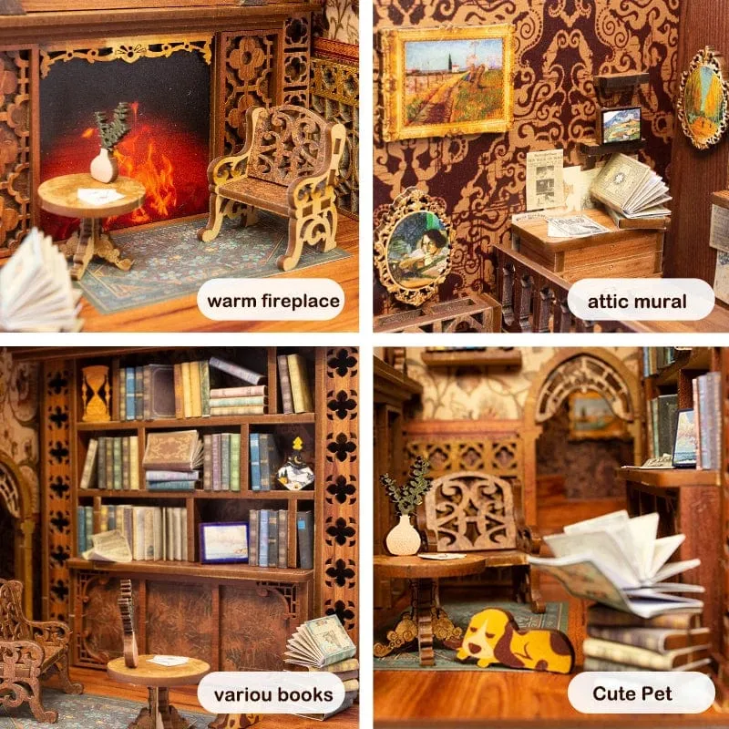 CUTEBEE Puzzle 3D DIY Book Nook Kit Ewige Buchhandlung Holzpuppenhaus mit Licht Magie Apotheker Gebäudemodell Spielzeug für Geschenke