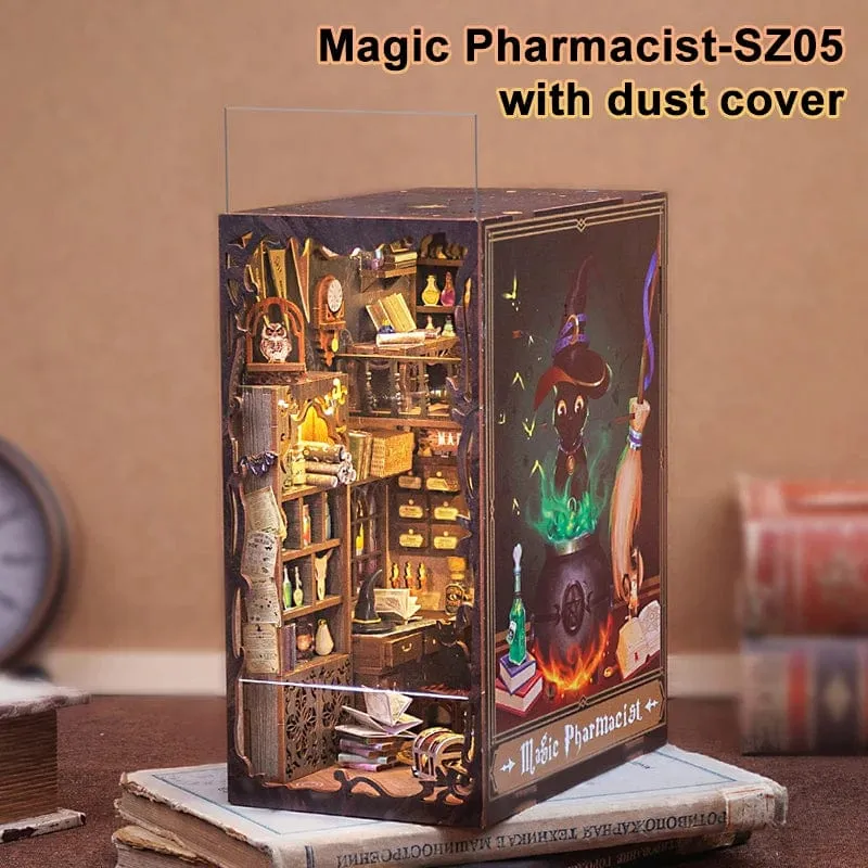 CUTEBEE Puzzle 3D DIY Book Nook Kit Ewige Buchhandlung Holzpuppenhaus mit Licht Magie Apotheker Gebäudemodell Spielzeug für Geschenke