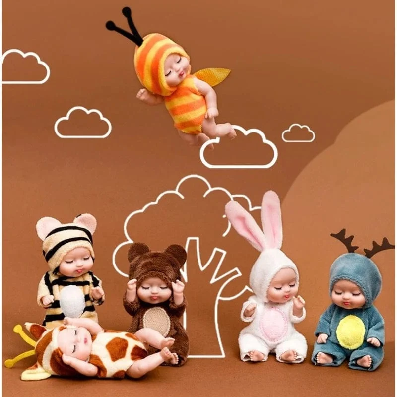 1 stücke Kawaii 12cm Simulation Wiedergeburt Puppen Spielzeug Mini Nette Schlafende Baby Serie Puppe Cartoon Tier Spielzeug für Kinder Geburtstag geschenk