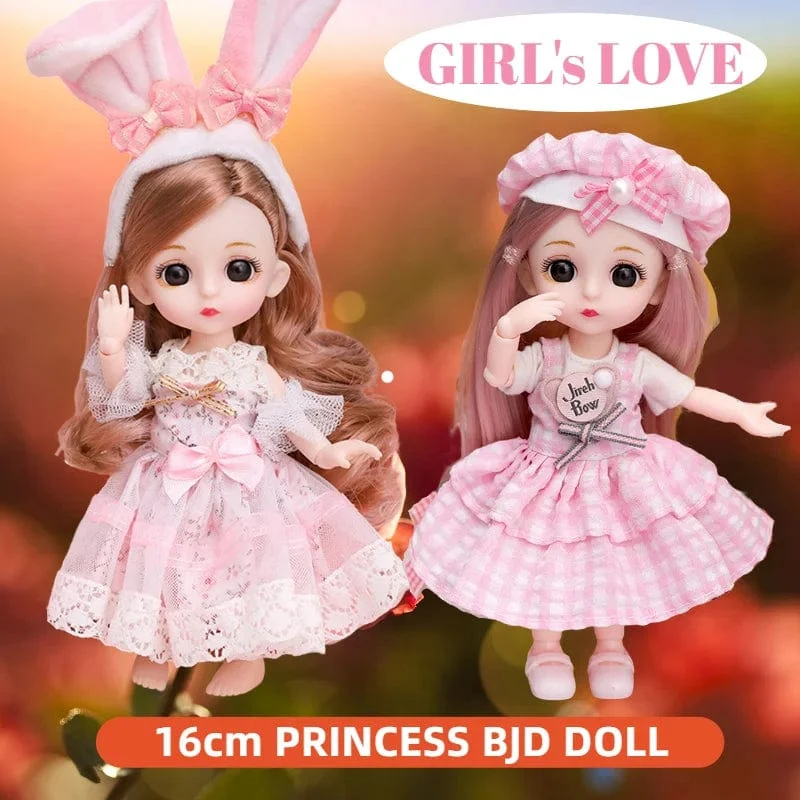 16cm Prinzessin BJD 1/12 Puppe mit Kleidung und Schuhen Bewegliche 13 Gelenke Süßes süßes Gesicht Mädchen Geschenk Kinderspielzeug