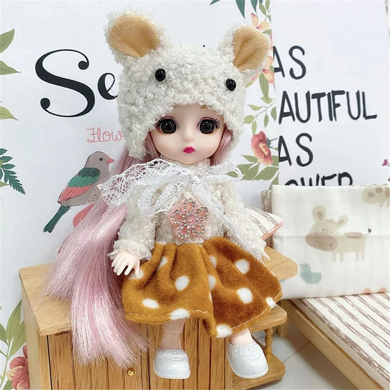 16cm Prinzessin BJD 1/12 Puppe mit Kleidung und Schuhen Bewegliche 13 Gelenke Süßes süßes Gesicht Mädchen Geschenk Kinderspielzeug