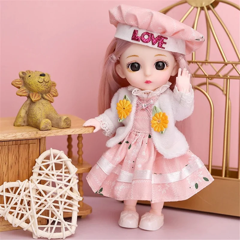 16cm Prinzessin BJD 1/12 Puppe mit Kleidung und Schuhen Bewegliche 13 Gelenke Süßes süßes Gesicht Mädchen Geschenk Kinderspielzeug