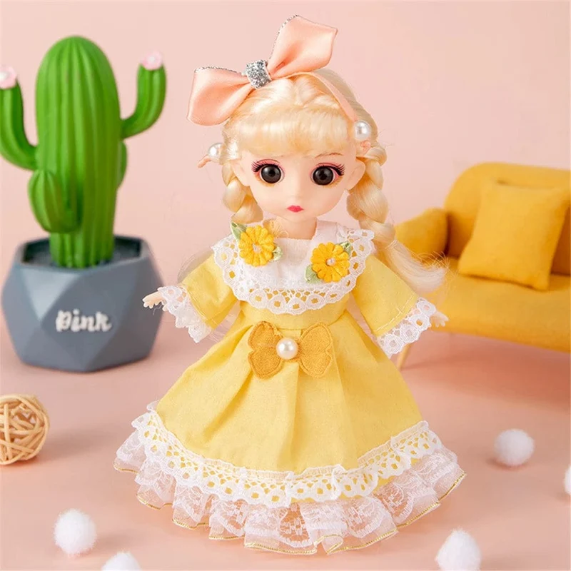 16cm Prinzessin BJD 1/12 Puppe mit Kleidung und Schuhen Bewegliche 13 Gelenke Süßes süßes Gesicht Mädchen Geschenk Kinderspielzeug