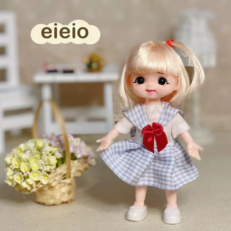 Neue BjD 16CM Puppe für Gitls 13 bewegliche Gelenke süßes Gesicht und blaue Augen mit Kleidung Schuhe Mini Puppen Mädchen Geschenk für Mädchen DIY Spielzeug