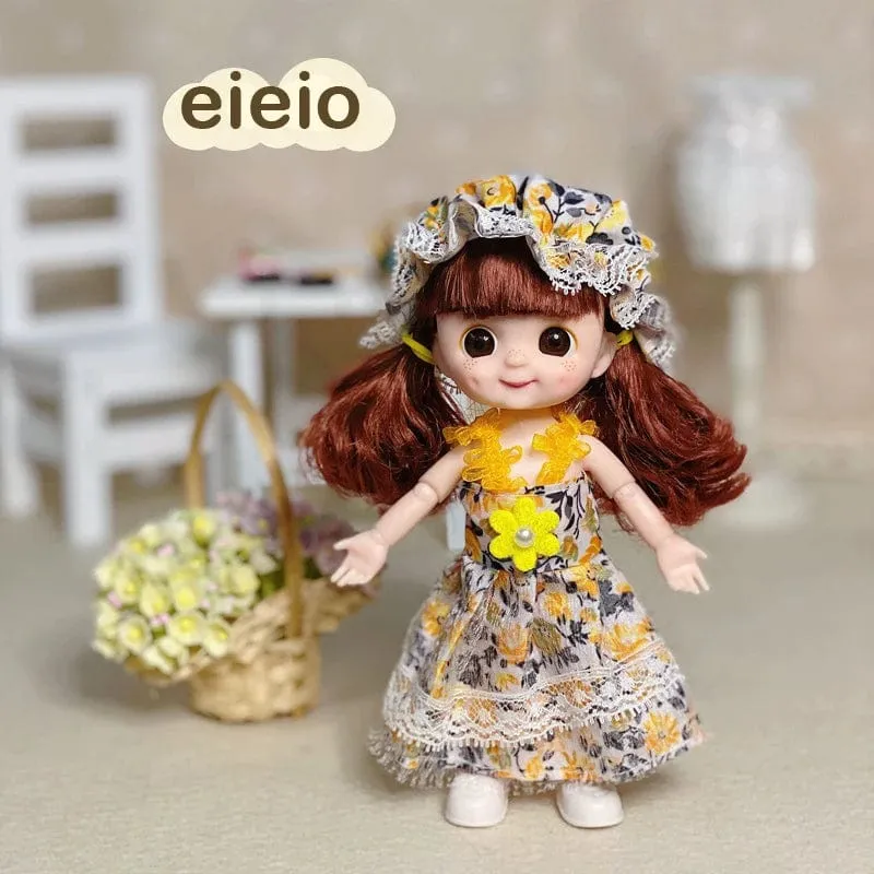 Neue BjD 16CM Puppe für Gitls 13 bewegliche Gelenke süßes Gesicht und blaue Augen mit Kleidung Schuhe Mini Puppen Mädchen Geschenk für Mädchen DIY Spielzeug