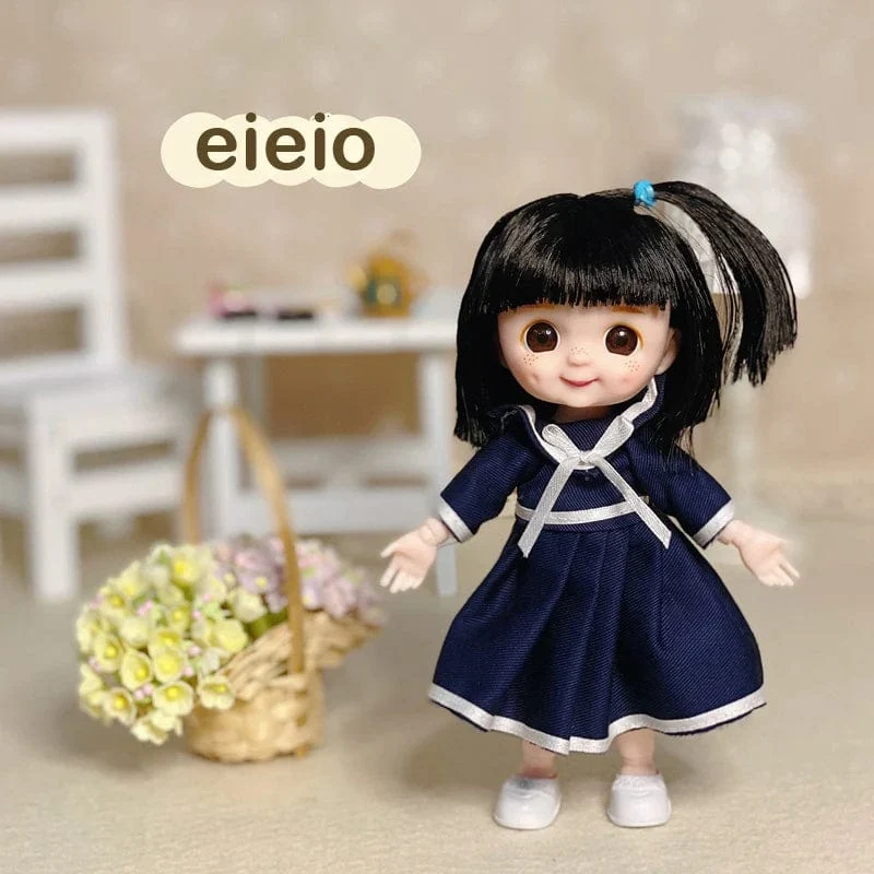 Neue BjD 16CM Puppe für Gitls 13 bewegliche Gelenke süßes Gesicht und blaue Augen mit Kleidung Schuhe Mini Puppen Mädchen Geschenk für Mädchen DIY Spielzeug