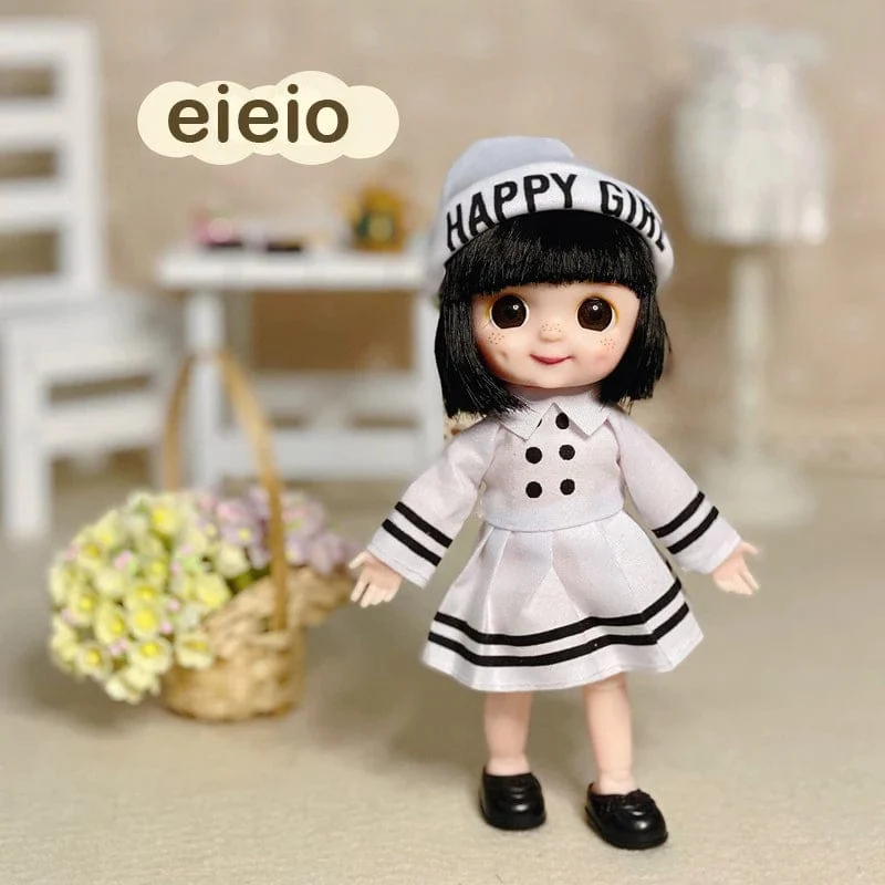 Neue BjD 16CM Puppe für Gitls 13 bewegliche Gelenke süßes Gesicht und blaue Augen mit Kleidung Schuhe Mini Puppen Mädchen Geschenk für Mädchen DIY Spielzeug