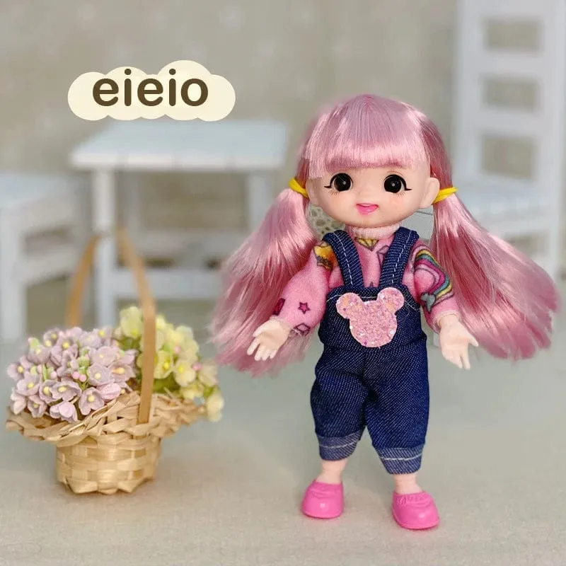 Neue BjD 16CM Puppe für Gitls 13 bewegliche Gelenke süßes Gesicht und blaue Augen mit Kleidung Schuhe Mini Puppen Mädchen Geschenk für Mädchen DIY Spielzeug