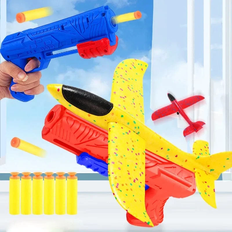 Schaumflugzeug 10M Launcher Katapult Segelflugzeug Flugzeug Pistole Spielzeug Kinder Outdoor Spiel Blase Modell Schießen Fly Kreisverkehr Spielzeug