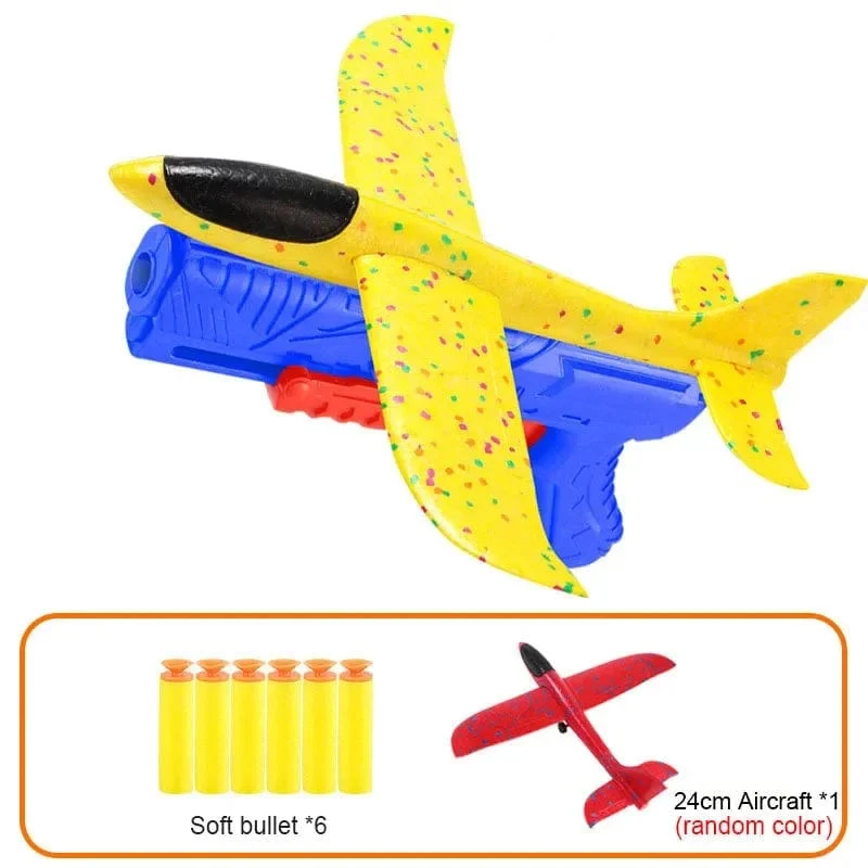 Schaumflugzeug 10M Launcher Katapult Segelflugzeug Flugzeug Pistole Spielzeug Kinder Outdoor Spiel Blase Modell Schießen Fly Kreisverkehr Spielzeug