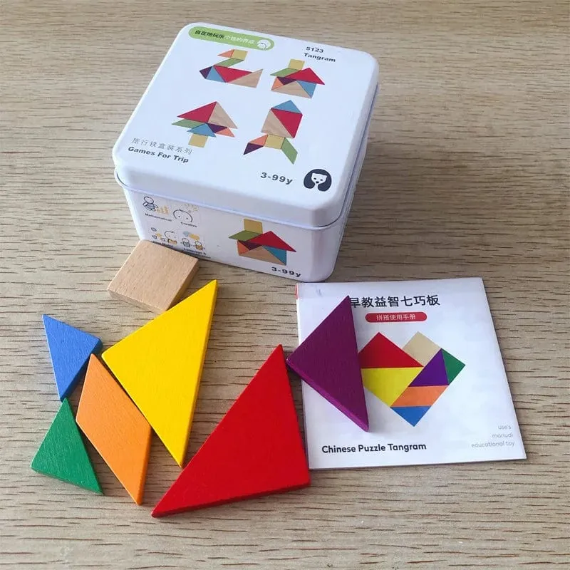 Kinder Holzpuzzle Domino Tangram Spielzeug Frühes Lernen Bildung Intelligenz Kinder Interaktives Spiel Spielzeug mit Kleinkasten