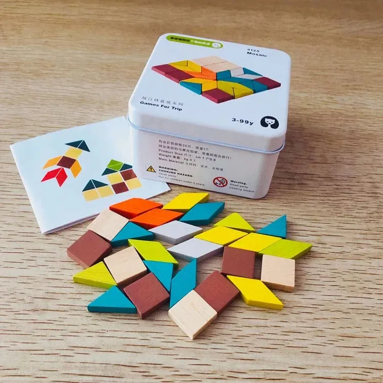 Kinder Holzpuzzle Domino Tangram Spielzeug Frühes Lernen Bildung Intelligenz Kinder Interaktives Spiel Spielzeug mit Kleinkasten