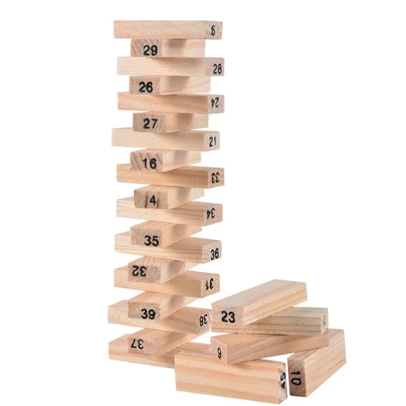 54 Stücke Bausteine ​​Spielzeug Lustige Mini Holzturm Hartholz Domino Stapler Extrakt Montessori Lernspiel für Kinder Geschenke