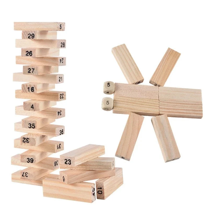 54 Stücke Bausteine ​​Spielzeug Lustige Mini Holzturm Hartholz Domino Stapler Extrakt Montessori Lernspiel für Kinder Geschenke