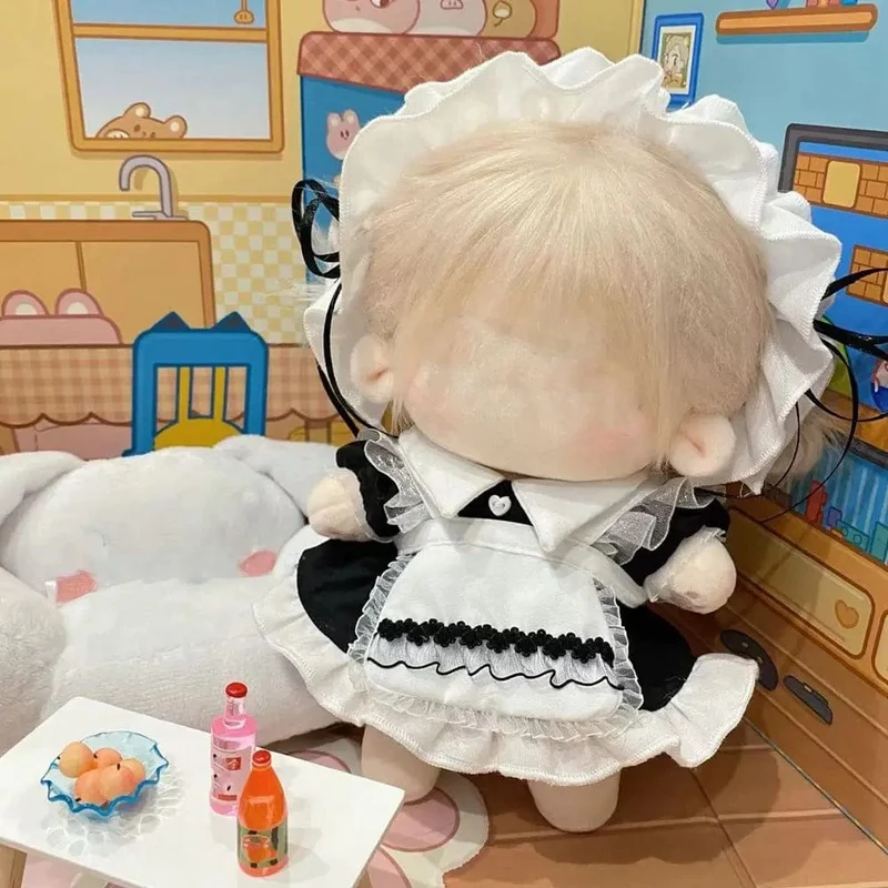 1Set Handgemachte 10/20cm Puppe Kleidung Maid Kleid Stirnband Schürze Kpop Plüsch Puppen Outfit Spielzeug Baby Puppe der Zubehör Cos Anzug