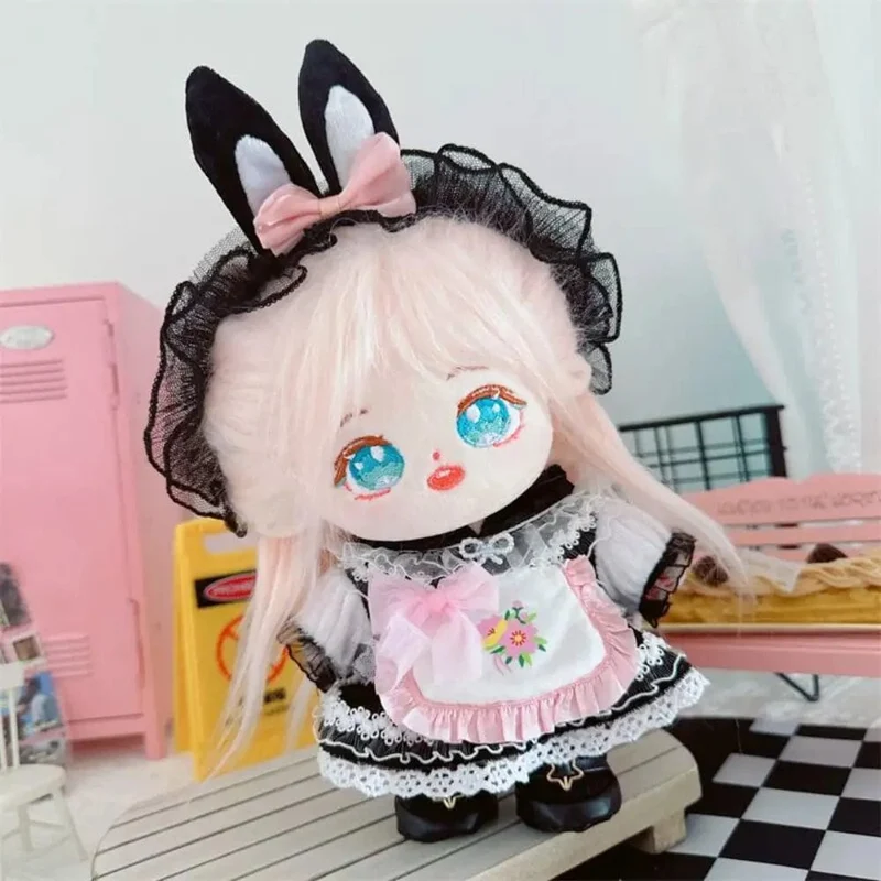 1Set Handgemachte 10/20cm Puppe Kleidung Maid Kleid Stirnband Schürze Kpop Plüsch Puppen Outfit Spielzeug Baby Puppe der Zubehör Cos Anzug