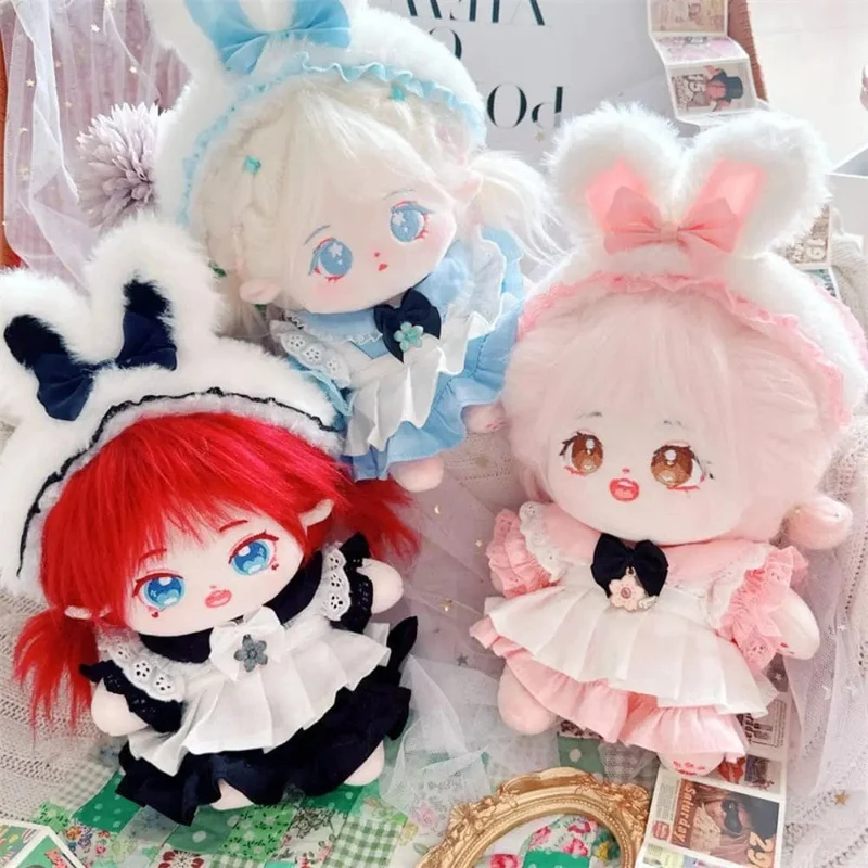 1Set Handgemachte 10/20cm Puppe Kleidung Maid Kleid Stirnband Schürze Kpop Plüsch Puppen Outfit Spielzeug Baby Puppe der Zubehör Cos Anzug