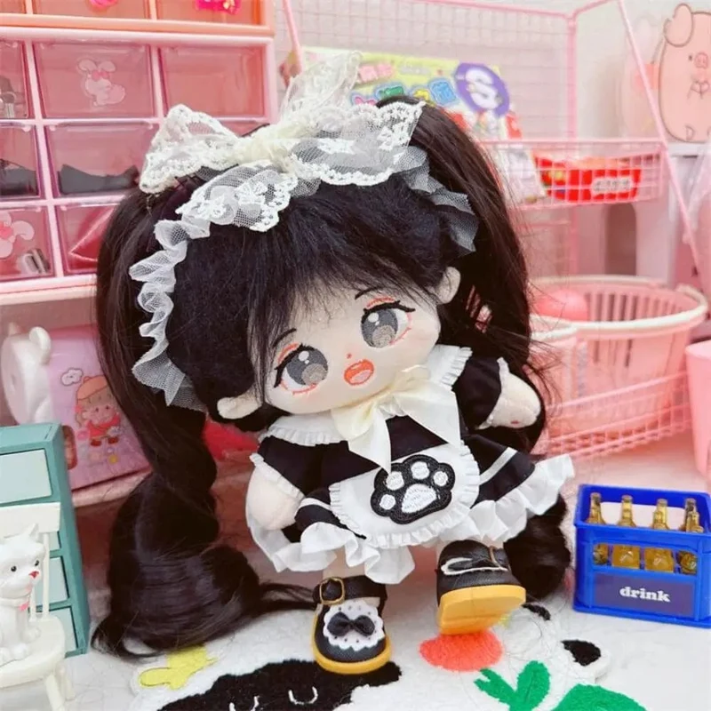 1Set Handgemachte 10/20cm Puppe Kleidung Maid Kleid Stirnband Schürze Kpop Plüsch Puppen Outfit Spielzeug Baby Puppe der Zubehör Cos Anzug