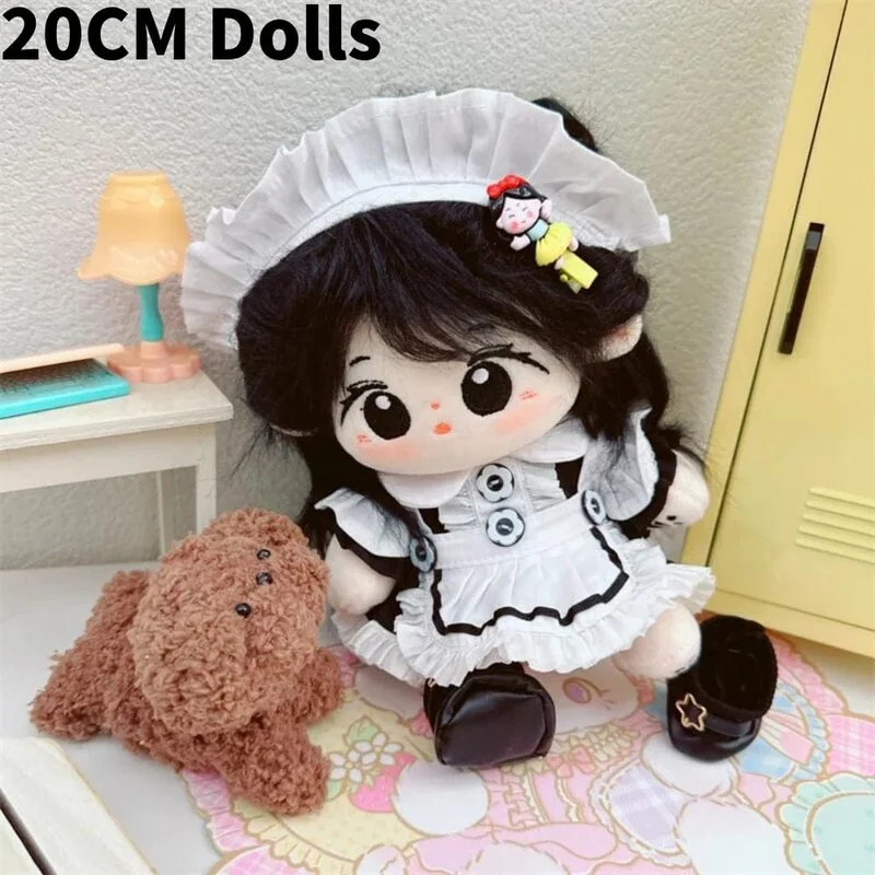 1Set Handgemachte 10/20cm Puppe Kleidung Maid Kleid Stirnband Schürze Kpop Plüsch Puppen Outfit Spielzeug Baby Puppe der Zubehör Cos Anzug
