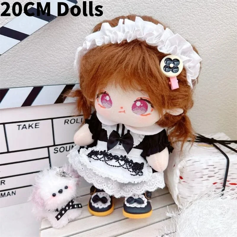1Set Handgemachte 10/20cm Puppe Kleidung Maid Kleid Stirnband Schürze Kpop Plüsch Puppen Outfit Spielzeug Baby Puppe der Zubehör Cos Anzug