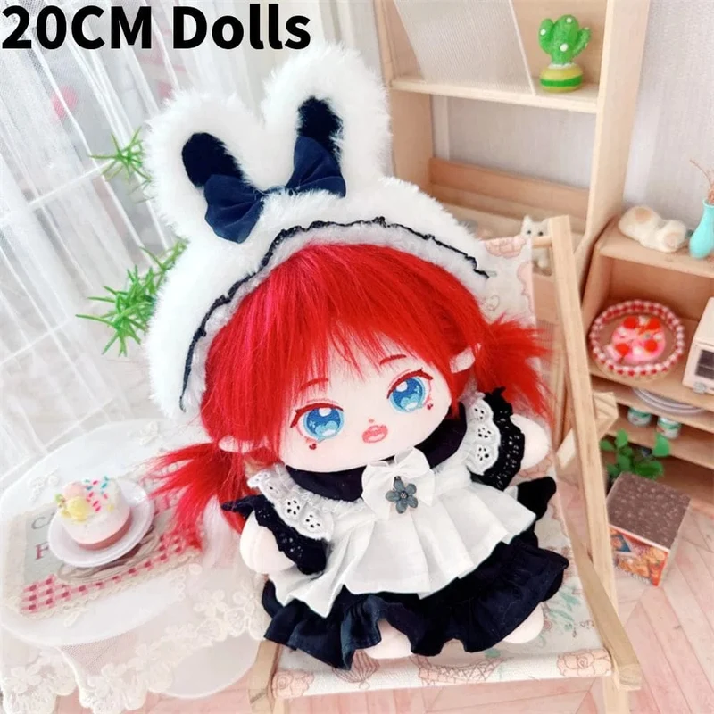 1Set Handgemachte 10/20cm Puppe Kleidung Maid Kleid Stirnband Schürze Kpop Plüsch Puppen Outfit Spielzeug Baby Puppe der Zubehör Cos Anzug