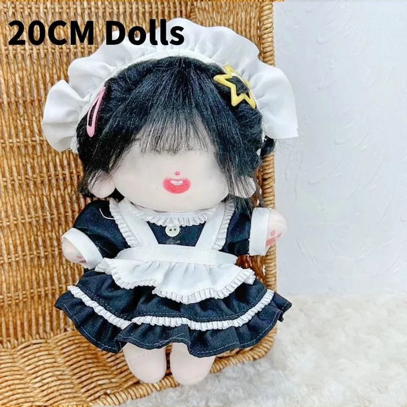 1Set Handgemachte 10/20cm Puppe Kleidung Maid Kleid Stirnband Schürze Kpop Plüsch Puppen Outfit Spielzeug Baby Puppe der Zubehör Cos Anzug