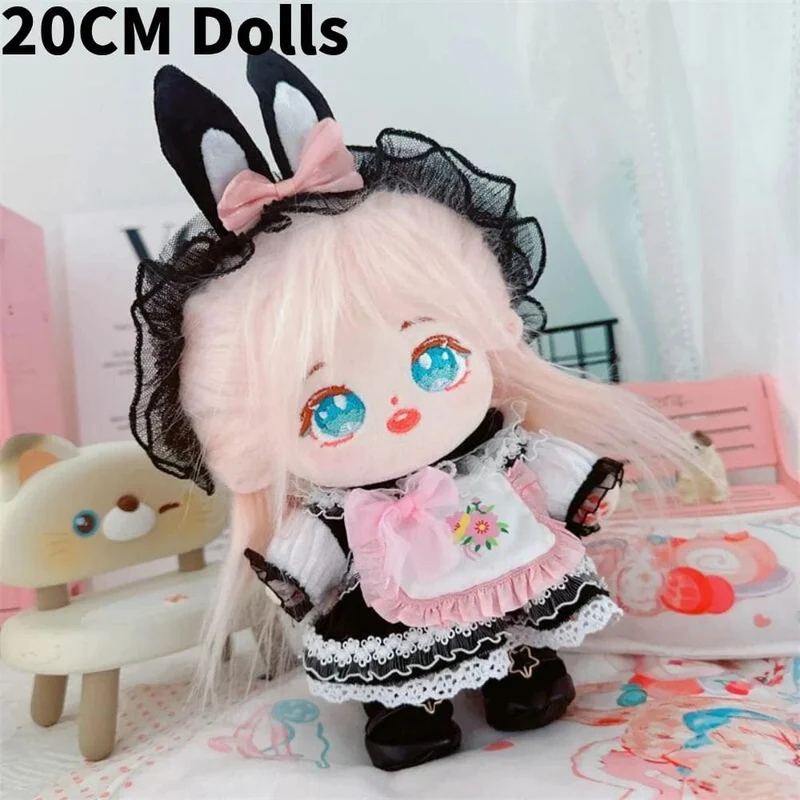 1Set Handgemachte 10/20cm Puppe Kleidung Maid Kleid Stirnband Schürze Kpop Plüsch Puppen Outfit Spielzeug Baby Puppe der Zubehör Cos Anzug