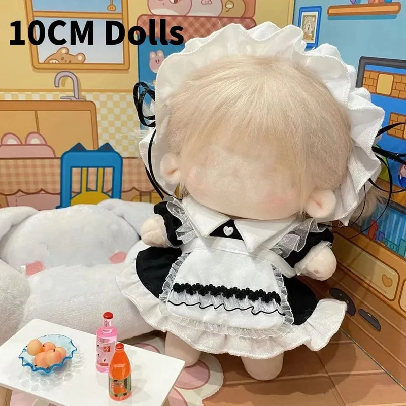 1Set Handgemachte 10/20cm Puppe Kleidung Maid Kleid Stirnband Schürze Kpop Plüsch Puppen Outfit Spielzeug Baby Puppe der Zubehör Cos Anzug