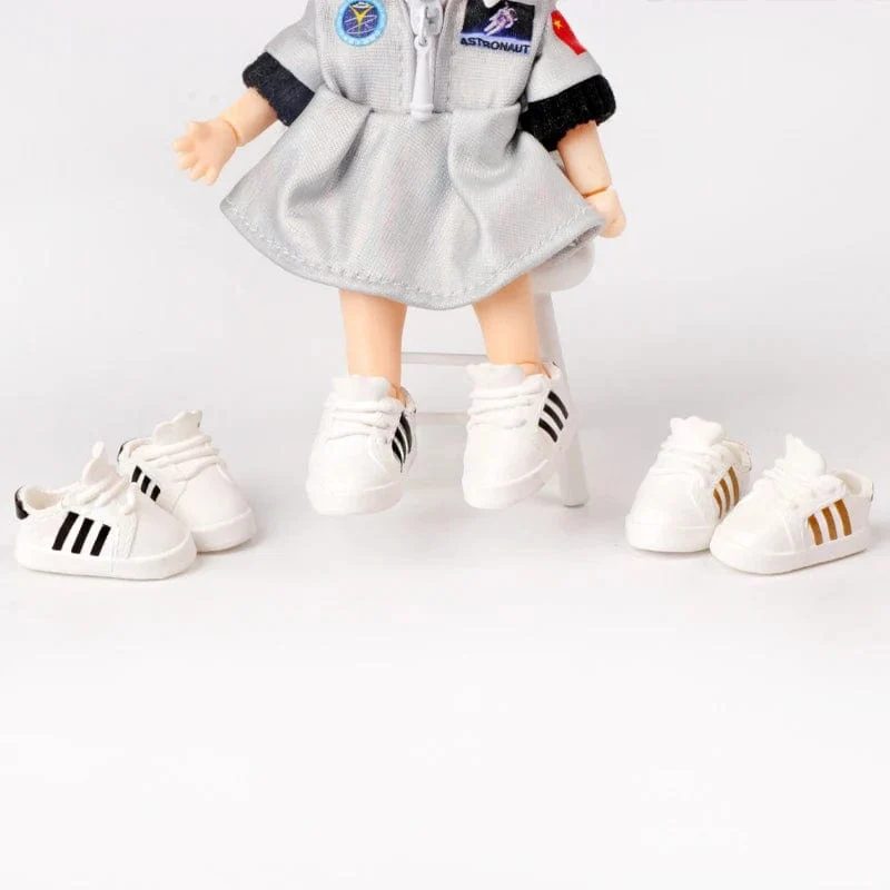 2 Stück gestreifte Sneaker-Puppenschuhe im Maßstab 1:12 (OB11), klassische Schuhe, passend für OB11 1/12 BJD Puppen mit abnehmbaren Ärmeln, GSC DOD, YMY Puppenzubehör
