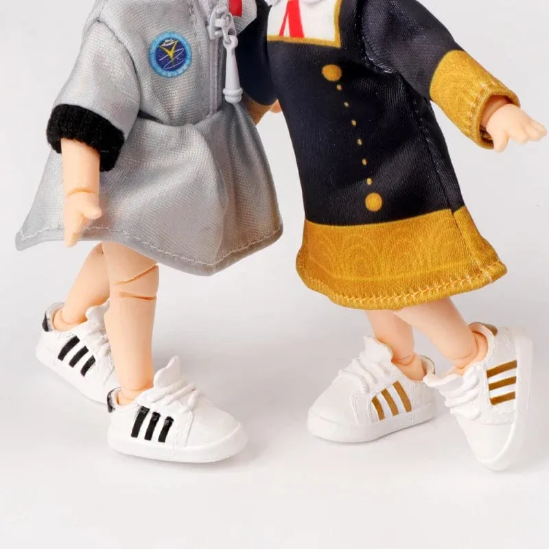 2 Stück gestreifte Sneaker-Puppenschuhe im Maßstab 1:12 (OB11), klassische Schuhe, passend für OB11 1/12 BJD Puppen mit abnehmbaren Ärmeln, GSC DOD, YMY Puppenzubehör
