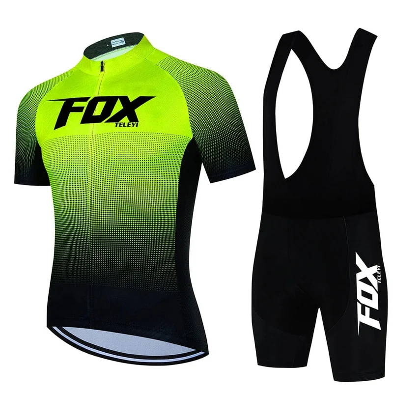 2024 fox teleyi Radfahren Trägerhose Herren MTB Fahrradtrikot Kleidung Sommer Komplette Rennradkleidung Schnelltrocknendes Sportset