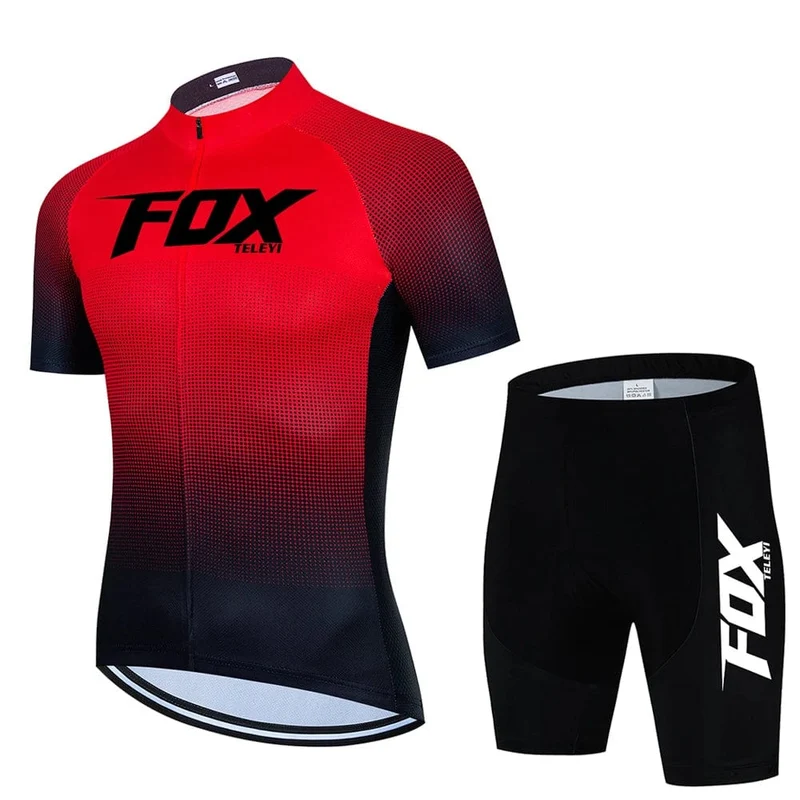 2024 fox teleyi Radfahren Trägerhose Herren MTB Fahrradtrikot Kleidung Sommer Komplette Rennradkleidung Schnelltrocknendes Sportset