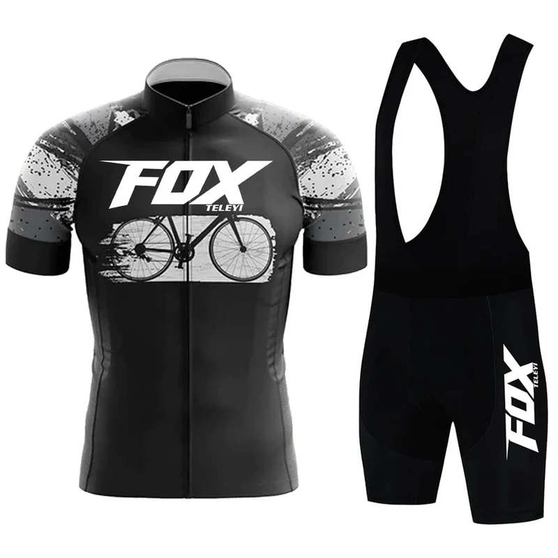 2024 fox teleyi Radfahren Trägerhose Herren MTB Fahrradtrikot Kleidung Sommer Komplette Rennradkleidung Schnelltrocknendes Sportset