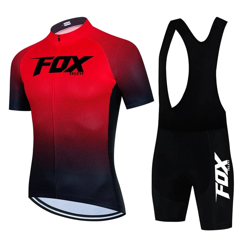 2024 fox teleyi Radfahren Trägerhose Herren MTB Fahrradtrikot Kleidung Sommer Komplette Rennradkleidung Schnelltrocknendes Sportset