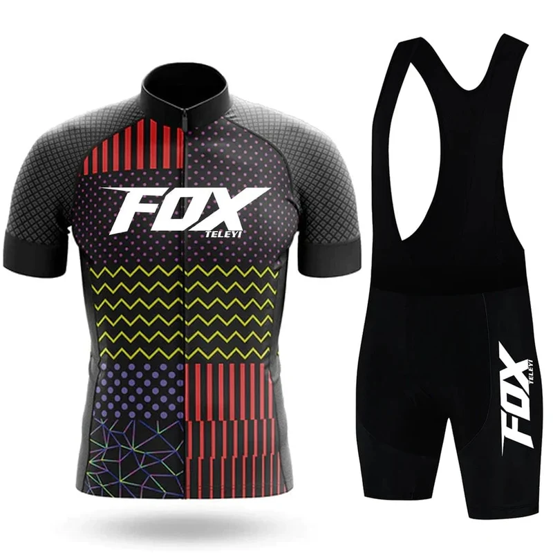 2024 fox teleyi Radfahren Trägerhose Herren MTB Fahrradtrikot Kleidung Sommer Komplette Rennradkleidung Schnelltrocknendes Sportset