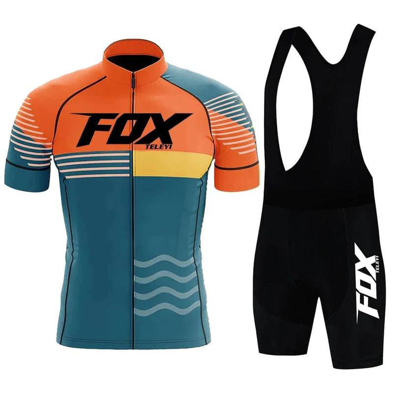 2024 fox teleyi Radfahren Trägerhose Herren MTB Fahrradtrikot Kleidung Sommer Komplette Rennradkleidung Schnelltrocknendes Sportset