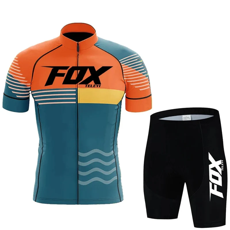 2024 fox teleyi Radfahren Trägerhose Herren MTB Fahrradtrikot Kleidung Sommer Komplette Rennradkleidung Schnelltrocknendes Sportset