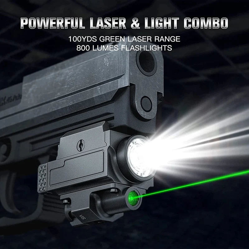 800 Lumen Waffengewehrlicht Rot Grün Laservisier Pistolenlicht Rot Grün Punktvisier Combo Wiederaufladbare Taschenlampe für Picatinny