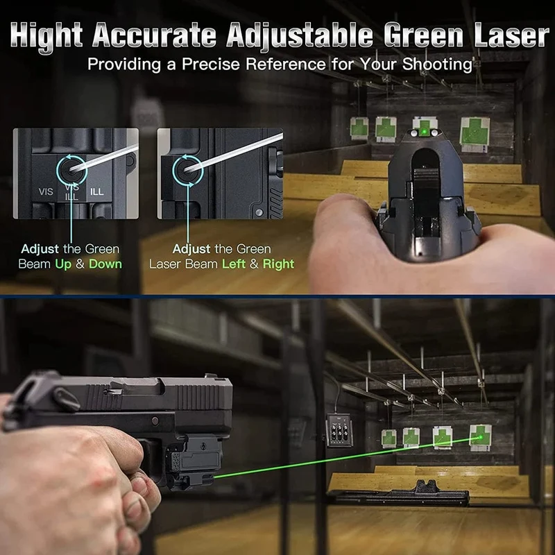 800 Lumen Waffengewehrlicht Rot Grün Laservisier Pistolenlicht Rot Grün Punktvisier Combo Wiederaufladbare Taschenlampe für Picatinny