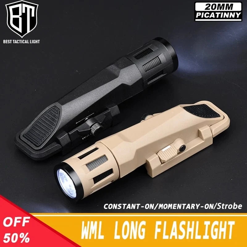 WML Lange taktische Taschenlampe, Jagd, Scout, Pistole, Gewehr, Gewehr, Zubehör, konstant an/momentan an/Stroboskop, passend für 20 mm Picatinny-Schiene