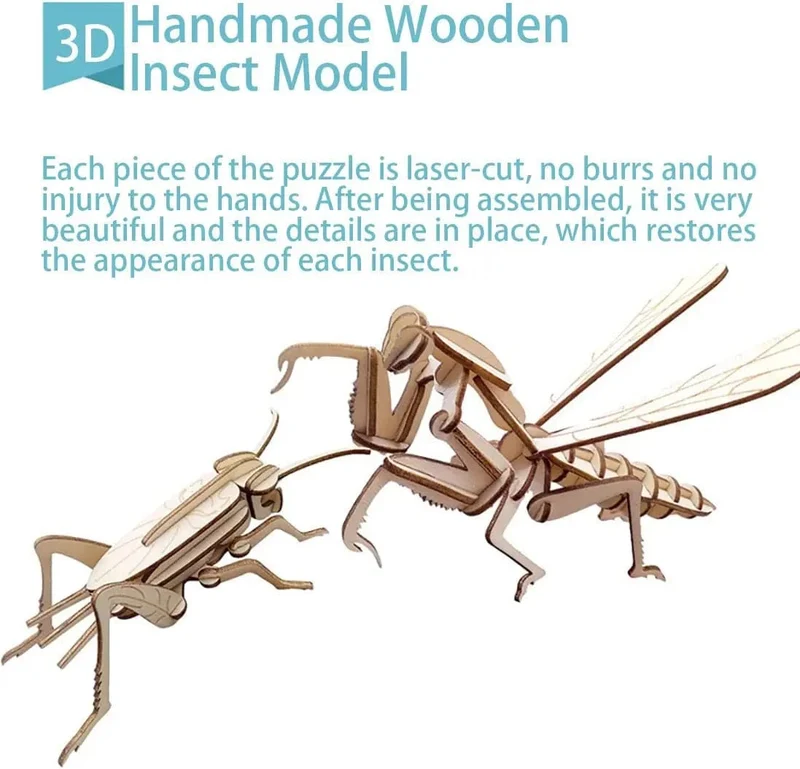 3D-Holz-Insekten-Puzzle, Tierskelett-Montagemodell, Puzzle, DIY-Holzhandwerk, 3D-Puzzle, STEM-Spielzeug, Geschenke für Kinder, Erwachsene, Teenager