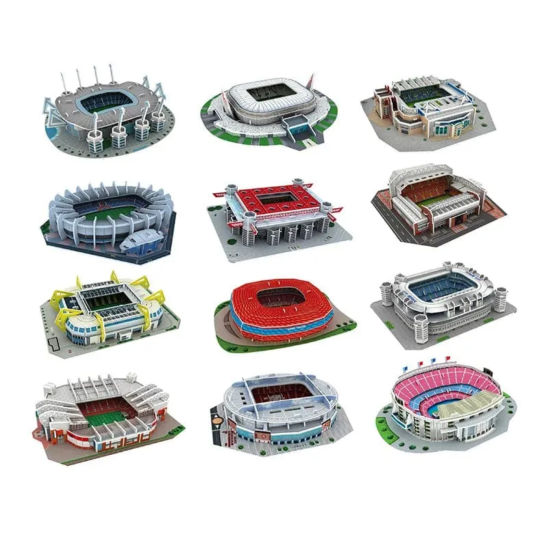 Handflächengroßes DIY 3D-Fußballfeld-Puzzle, Mini-Fußballstadion-Gebäudemodell, Montage, handgefertigte Spielzeuge, Desktop-Dekorationen