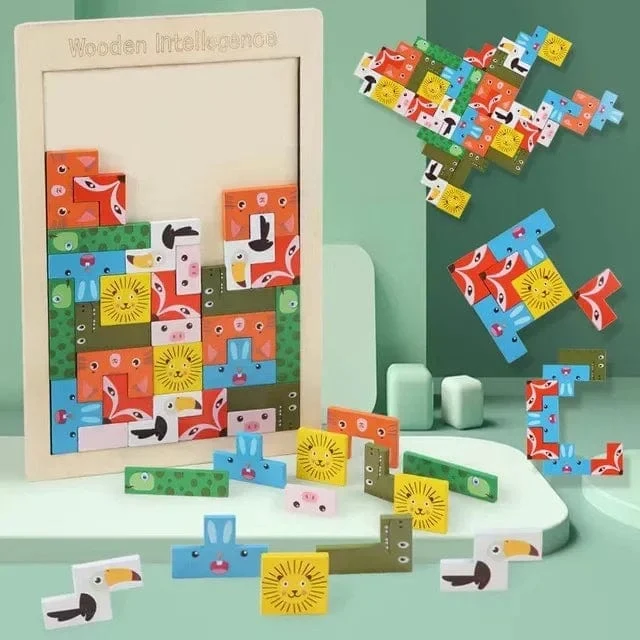 3D Holzpuzzle Spielzeug Farbe Form Kognition Denkspiele für Kinder Holzpuzzles Spielzeug Tangrams für Kinder Kinder