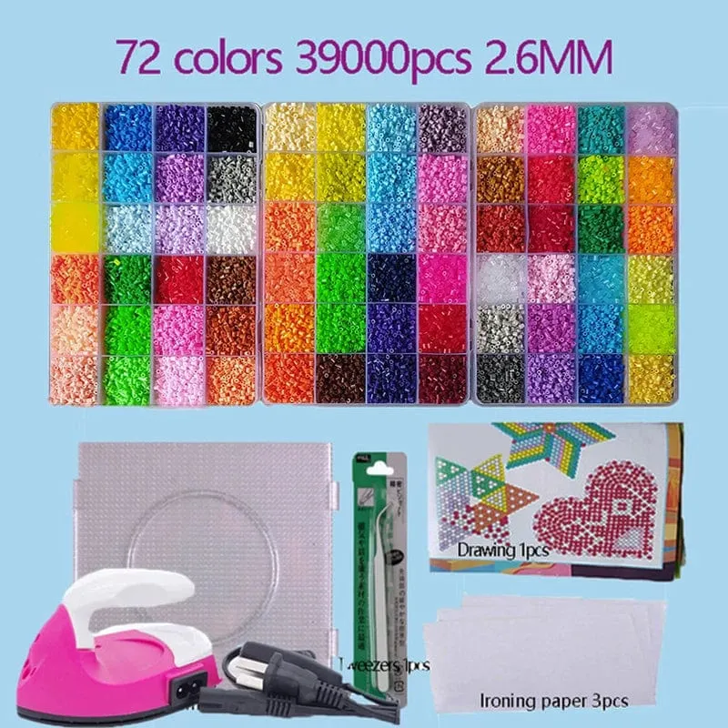 2.6 mm Perler Hama-Perlen-Set, 3D-Puzzle, Eisenperlen, Spielzeug für Kinder, kreativ, handgefertigt, Basteln, DIY-Geschenk, Sicherungsperlen. Mit großer Stecktafel