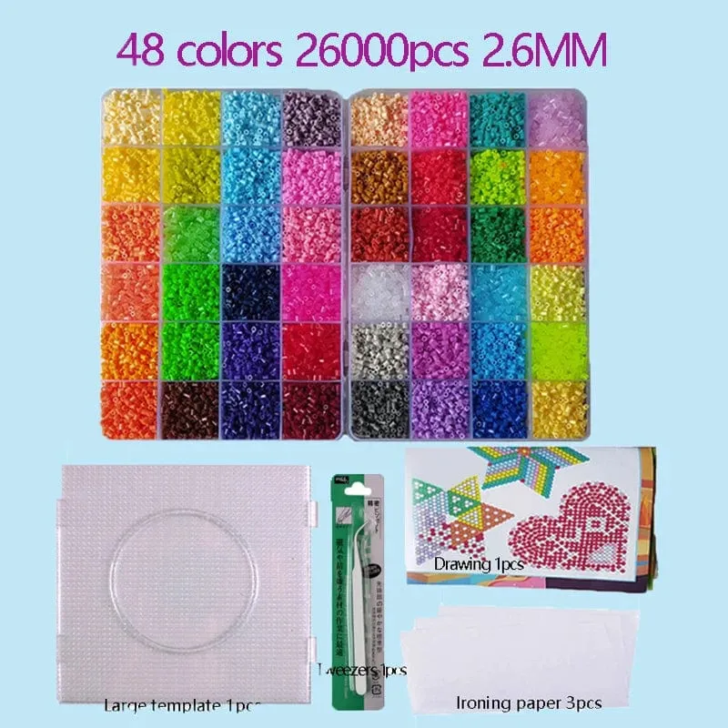 2.6 mm Perler Hama-Perlen-Set, 3D-Puzzle, Eisenperlen, Spielzeug für Kinder, kreativ, handgefertigt, Basteln, DIY-Geschenk, Sicherungsperlen. Mit großer Stecktafel
